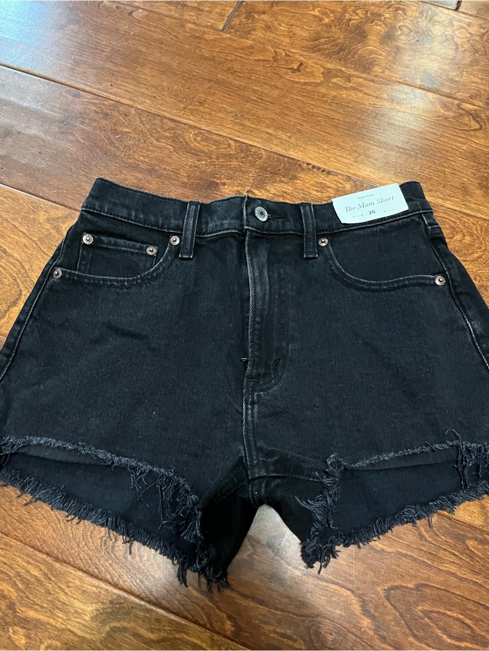 Abercrombie & Fitch The Mom Short Black Frayed-Hem High Waist Denim Shorts